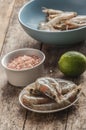 Whole fresh raw shrimps seafood in bowl Royalty Free Stock Photo