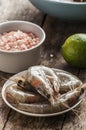 Whole fresh raw shrimps seafood in bowl Royalty Free Stock Photo