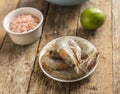 Whole fresh raw shrimps seafood in bowl Royalty Free Stock Photo