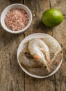 Whole fresh raw shrimps seafood in bowl Royalty Free Stock Photo