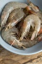 Whole fresh raw shrimps seafood in bowl Royalty Free Stock Photo