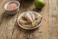 Whole fresh raw shrimps seafood in bowl Royalty Free Stock Photo