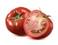 Whole fresh tomato and half on white background Royalty Free Stock Photo