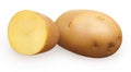 Whole fresh unpeeled potato and half isolated on white