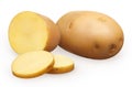 Whole fresh unpeeled potato, half and two chopped pieces
