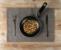 Whole Fried Small Champignons in Frying Pan Top View Royalty Free Stock Photo