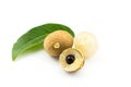 Aril, seeds and leaf of Longan fruits Royalty Free Stock Photo