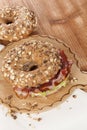 Whole grain bagel with bacon Royalty Free Stock Photo