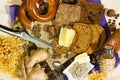 Whole grain bread put on kitchen wood plate. Fresh bread on table close-up. Fresh bread on the kitchen table The healthy eating