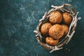 Whole grain bread rolls in a basket for Breakfast or Burgers Royalty Free Stock Photo