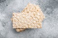 Whole grain crisp bread, on gray stone table background, top view flat lay Royalty Free Stock Photo