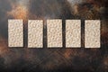 Whole grain crisp bread, on old dark rustic table background, top view flat lay, with copy space for text Royalty Free Stock Photo