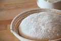 Whole-grain dough proofing in a baneton basket Royalty Free Stock Photo