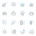 Whole grain linear icons set. Nourishing, Wholesome, Fibrous, Nutritious, Healthy, Complex, Hearty line vector and