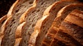 Whole grain organic bread. Bread texture close-up. Yeast-free natural eco bread. Schwarzbrot Bio bread. Royalty Free Stock Photo
