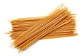 Whole grain spaghetti pasta isolated on white, from above Royalty Free Stock Photo