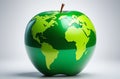 Whole green apple with planet earth map. World Health Day. Health eating Royalty Free Stock Photo