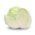 Whole green cabbage and half isolated on white background with clipping path. Royalty Free Stock Photo