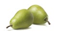 2 whole green pears horizontal isolated on white background