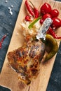 Whole Grilled Lamb Leg with Pickled Vegetables Royalty Free Stock Photo