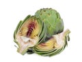Whole and half artichoke with slice isolated on white Royalty Free Stock Photo