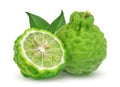 Whole and half bergamot fruit with leaf isolated on white