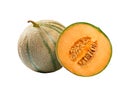 Whole and half cantaloupe melon isolated on the white background Royalty Free Stock Photo