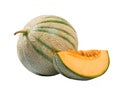 Whole and half cantaloupe melon isolated on the white background Royalty Free Stock Photo