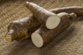 Whole and half Cassava roots