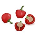Whole, half of Cherry Pepper. Vector illustration.