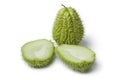Whole and half fresh spined chayote fruit Royalty Free Stock Photo