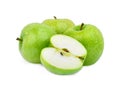 Whole and half green apple or granny smith apple isolated