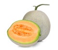 Whole and half of japanese melons, orange melon or cantaloupe Royalty Free Stock Photo