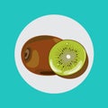 Whole and half of kiwi fruit flat design