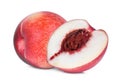 Whole and half of nectarine fruit isolated on whitie Royalty Free Stock Photo