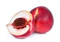 Whole and half of nectarine peach fruit isolated on whitie Royalty Free Stock Photo