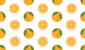 Whole and half orange seamless pattern vector on isolated white background. Hand drawn decorative bright slice oranges. Royalty Free Stock Photo
