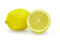 Whole and half organic lemon on white isolated background with clipping path
