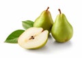 Whole and half pears on white background.Macro.AI Generative Royalty Free Stock Photo