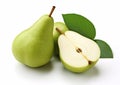 Whole and half pears on white background.Macro.AI Generative Royalty Free Stock Photo