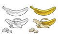 Whole and half peeled banana. Vector black vintage engraving Royalty Free Stock Photo