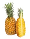 Whole and half pineapple isolated Royalty Free Stock Photo