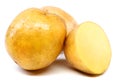 Whole and half of the potato tuber are isolated on a white background. Full clipping path
