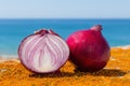 Whole and half red onion outside Royalty Free Stock Photo