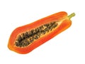 Whole and half of ripe papaya fruit with seeds isolated on white background