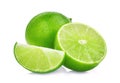 Whole and half with slice of fresh green lime isolated on white Royalty Free Stock Photo