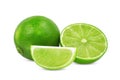 Whole and half with slice fresh green lime isolated on white Royalty Free Stock Photo