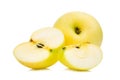 Whole and half with slice of golden or yellow apple fruit Royalty Free Stock Photo