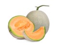 Whole and half with slice of japanese melons, orange melon Royalty Free Stock Photo