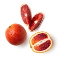 Whole, half and sliced red blood orange fruit Royalty Free Stock Photo